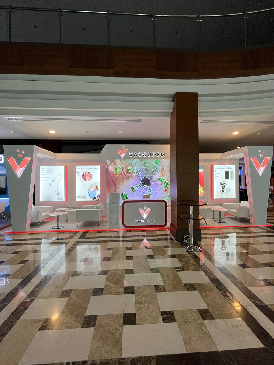 Wide-format LED screen stand at a fair